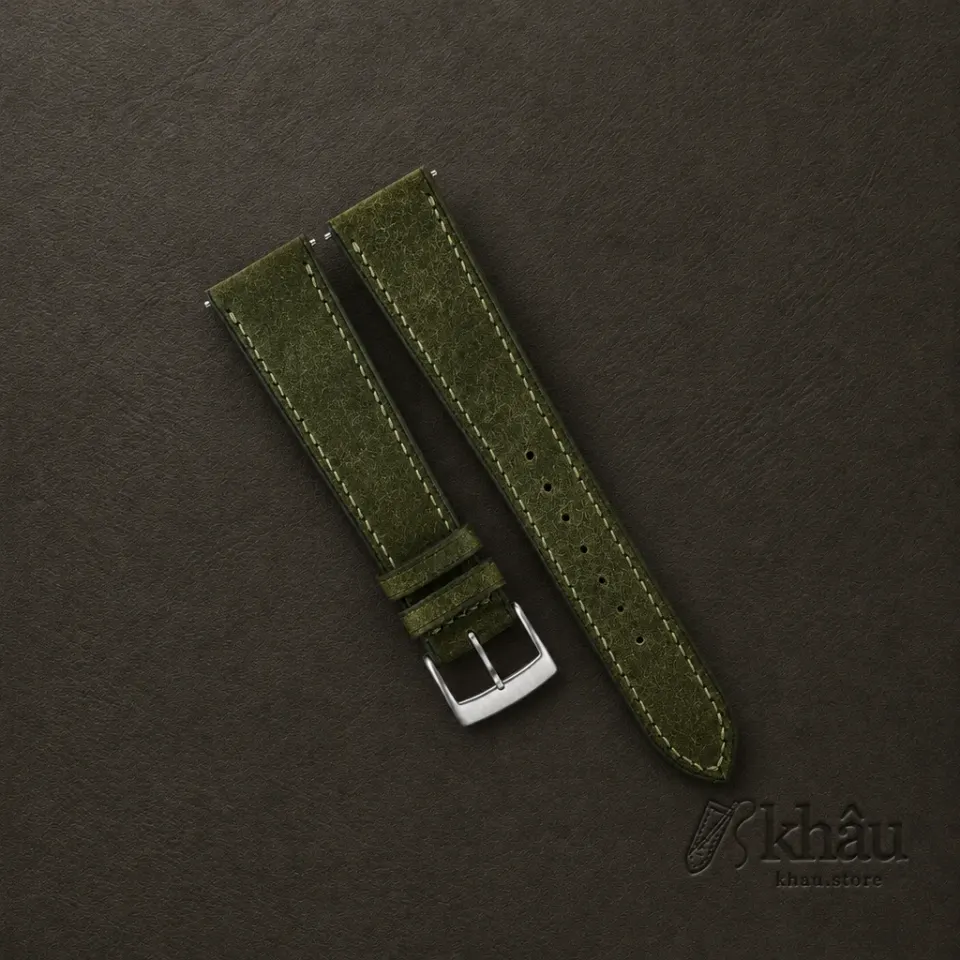 Dark Olive Pueblo Badalassi Carlo Leather Watch Strap — front view