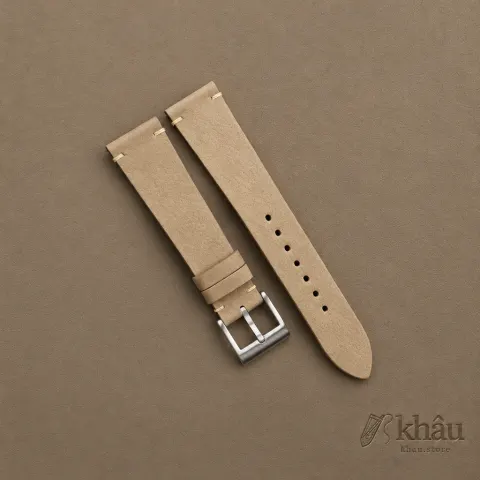 Vintage Tan Nubuck Leather Side-Stitch Watch Strap — front view
