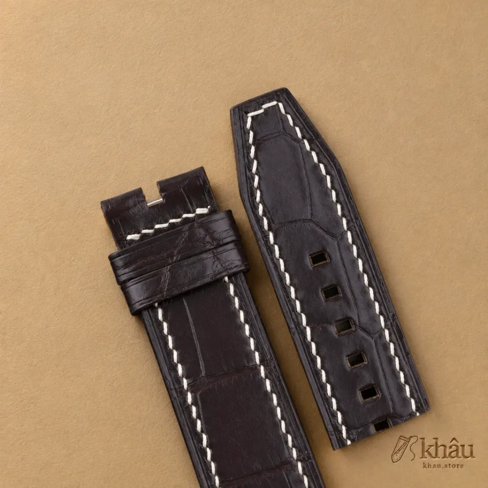 Dark Brown Alligator Fixed Bars Watch Strap — additional view