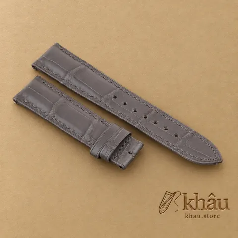 Cement Alligator Leather Curved End Folded Edges Watch Strap — additional view