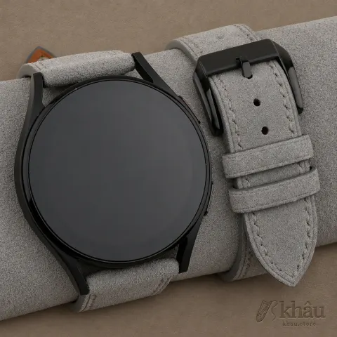 Light Grey Suede Leather Samsung Watch Band — front view