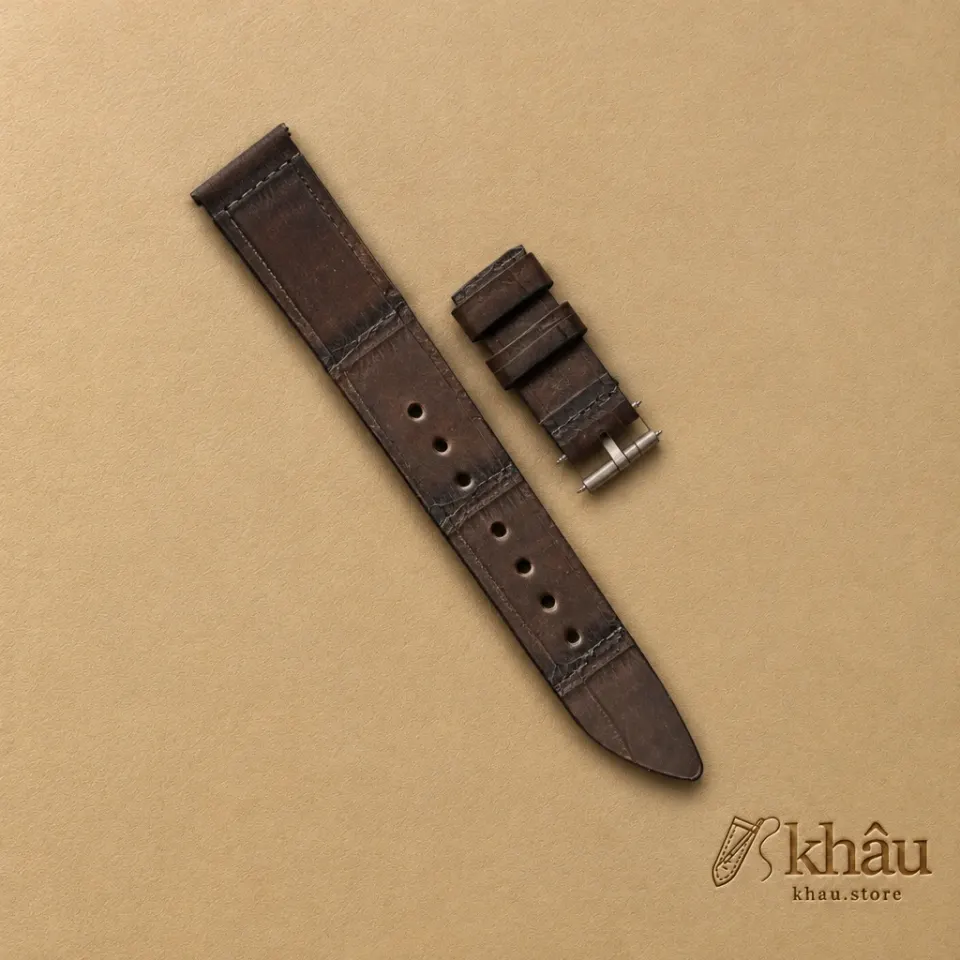 Asymmetric Chocolate Alligator leather watch strap — additional view
