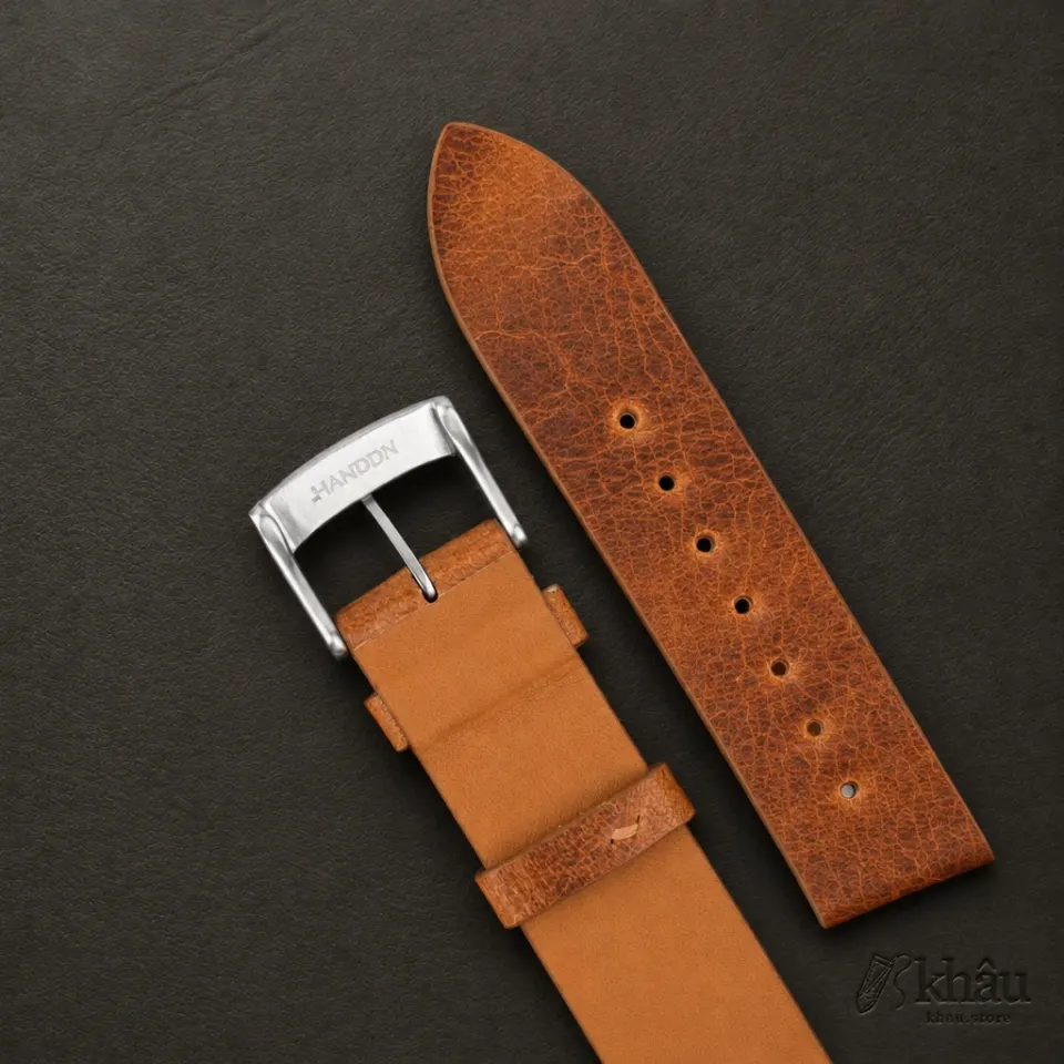 Vintage Golden Brown Badalassi Carlo Waxed Leather Watch Strap — additional view