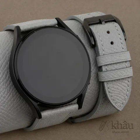 Light Grey Epsom Leather Samsung Watch Band — front view
