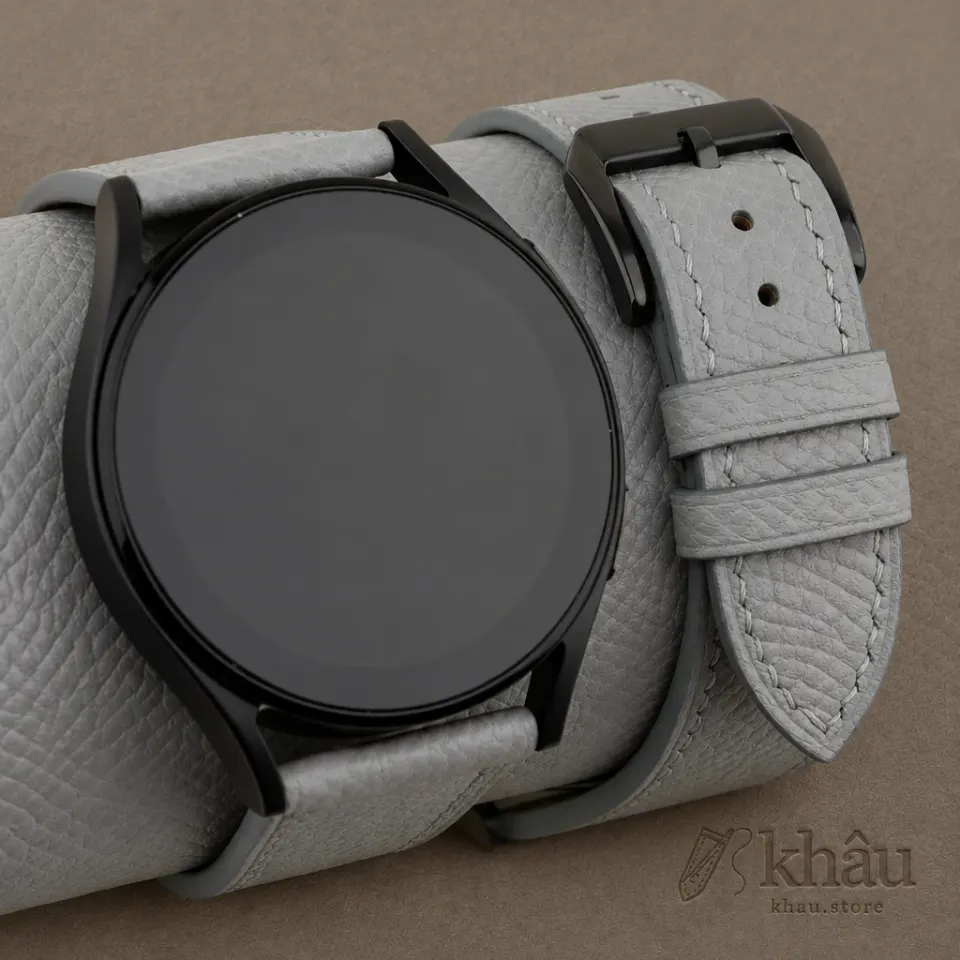 Light Grey Epsom Leather Samsung Watch Band — front view