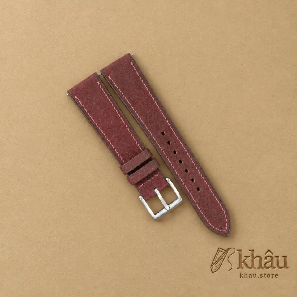 Burgundy Nubuck Leather Watch Strap — front view