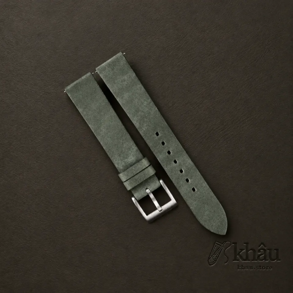 Vintage Green Maya Vegetable Tanned Calfskin Leather Slim Watch Strap — front view