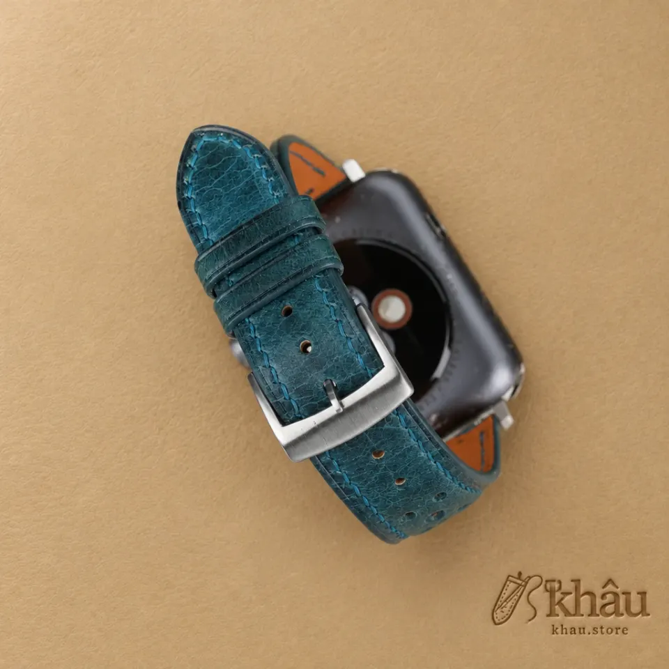 Rally Dark Aqua Blue Waxed Badalassi Carlo Leather Apple Watch Band — additional view