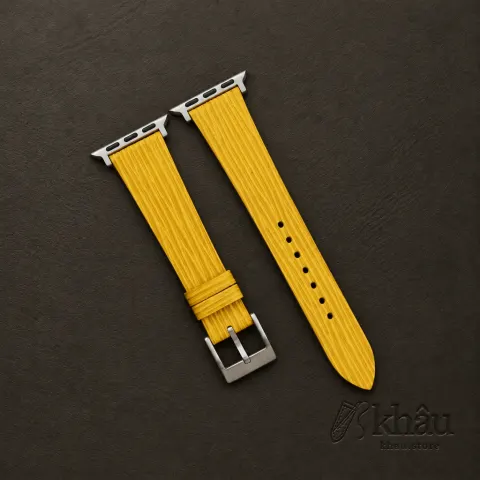 Yellow Calfskin Apple watch band – Waves Texture — front view