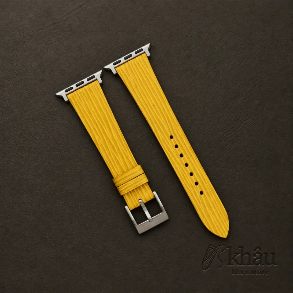 Yellow Calfskin Apple watch band – Waves Texture — front view