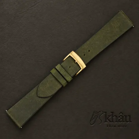 Vintage Dark Olive Pueblo Badalassi Carlo Leather Watch Strap — additional view
