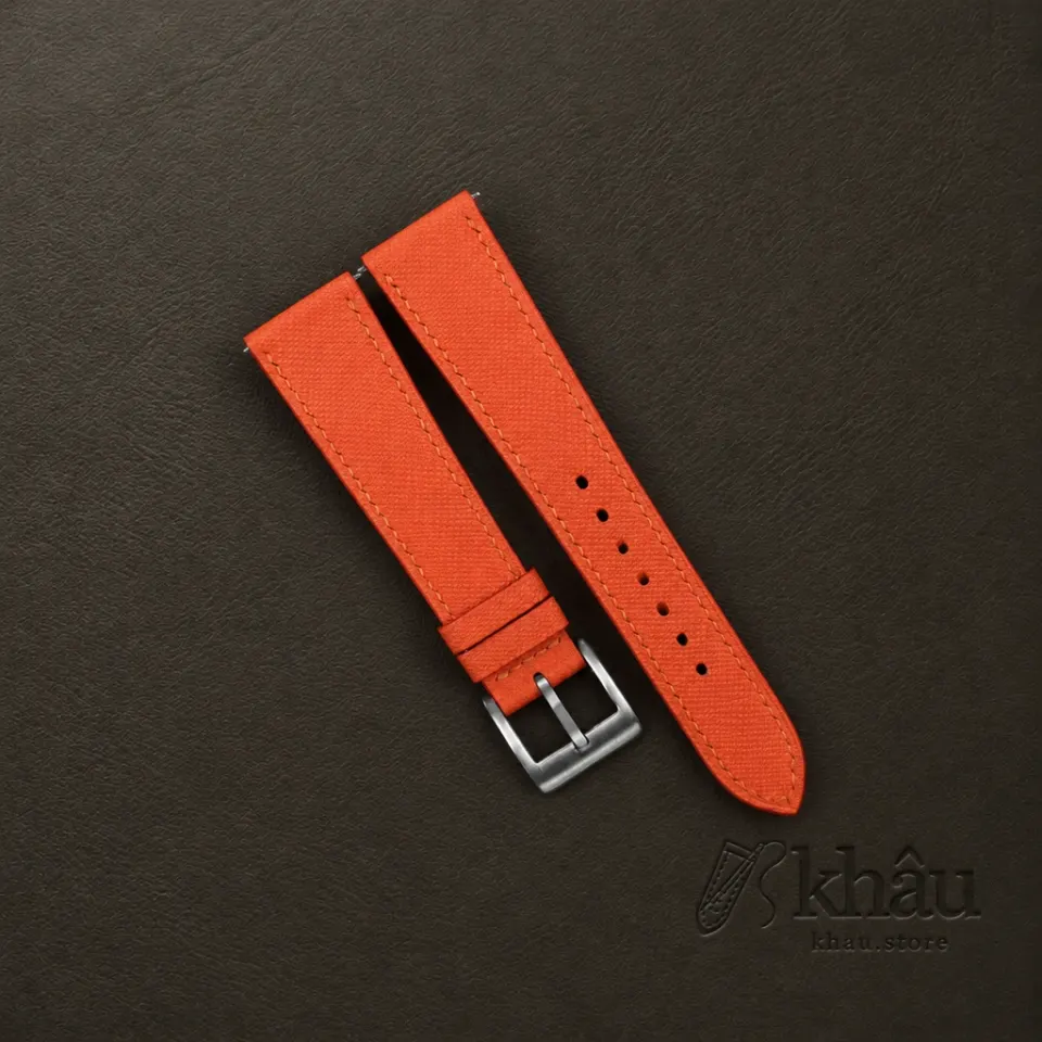 Orange Saffiano Leather Watch Strap — front view