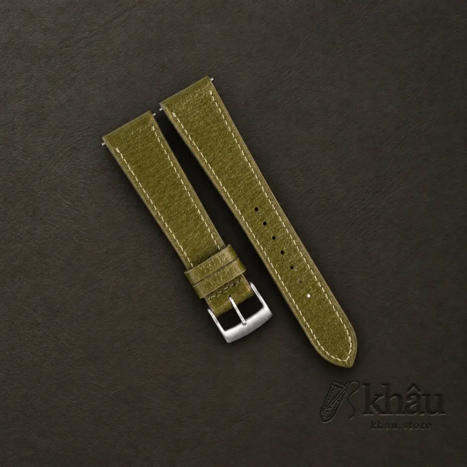 Light Olive Peccary Leather Watch Strap — front view