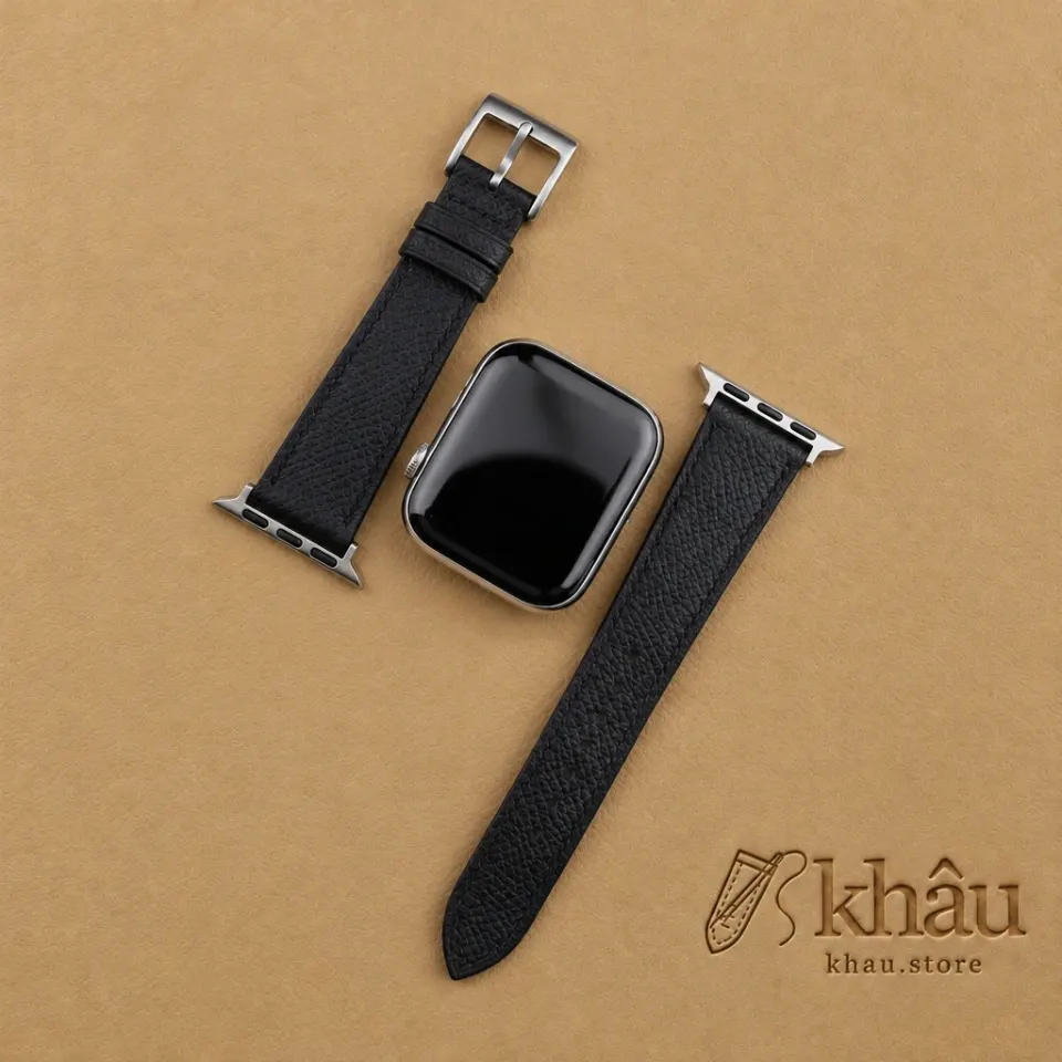 Black Epsom Calf Leather Apple Watch Band — additional view