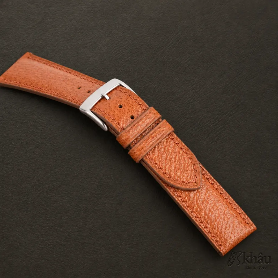 Padded Cognac Peccary Leather Watch Strap — additional view