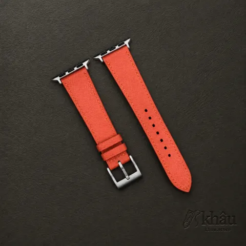 Orange Saffiano Leather Apple Watch Band — front view