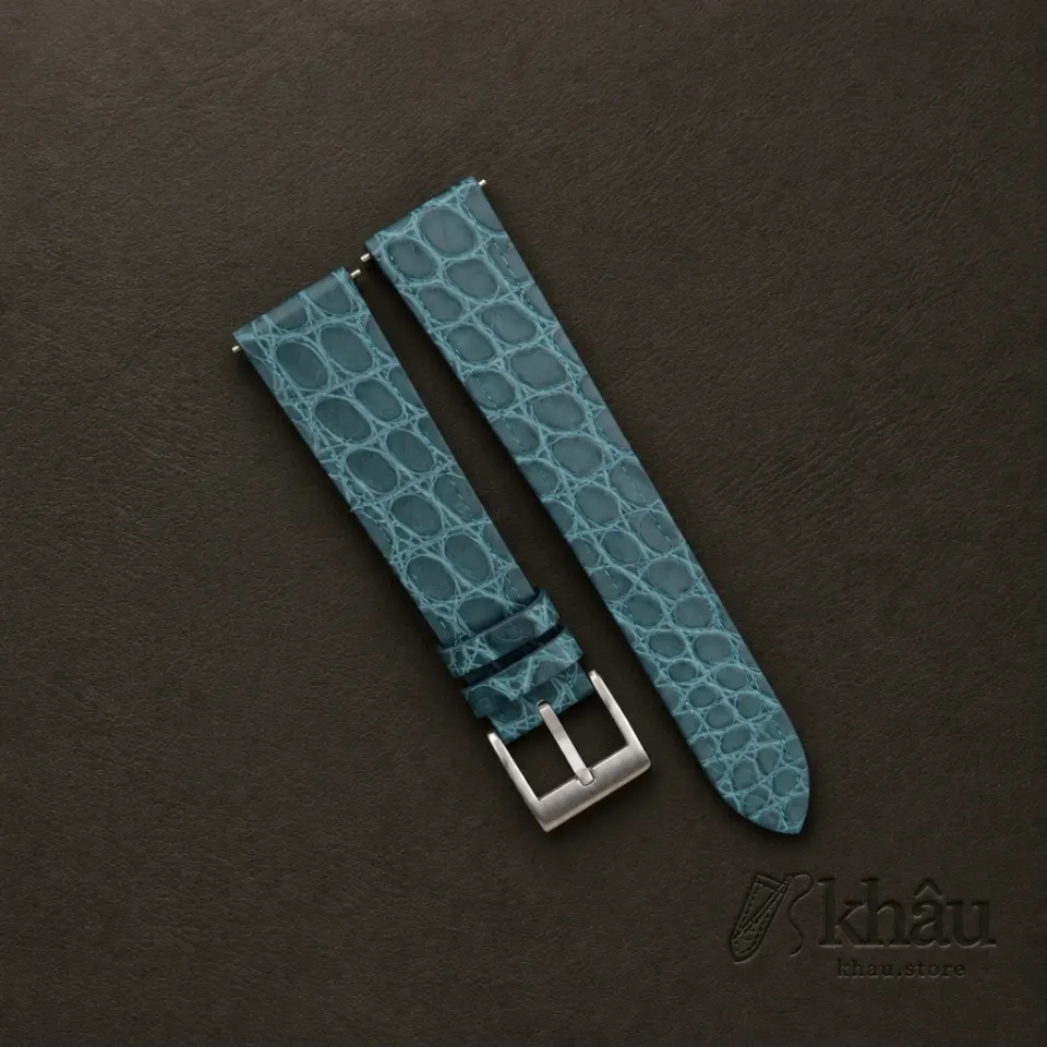 Vintage Aqua Green Alligator Round Scales Leather Watch Strap — front view
