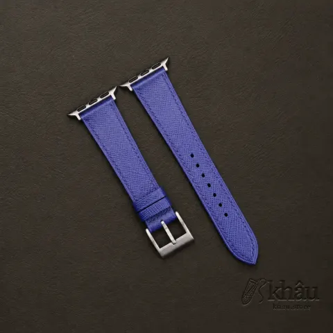 Blue Saffiano Leather Apple Watch Band — front view