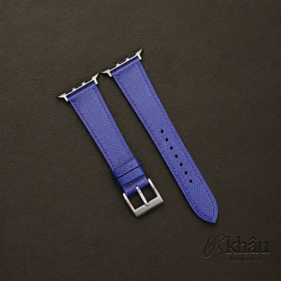 Blue Saffiano Leather Apple Watch Band — front view