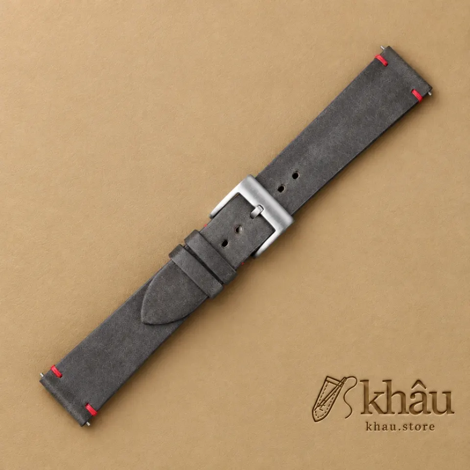 Vintage Black Maya Vegetable Tanned Calfskin Leather Side-Stitch Watch Strap — additional view