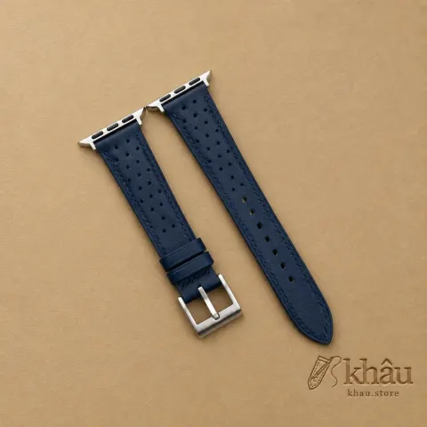 Rally Navy Swift Leather Apple Watch Band — front view