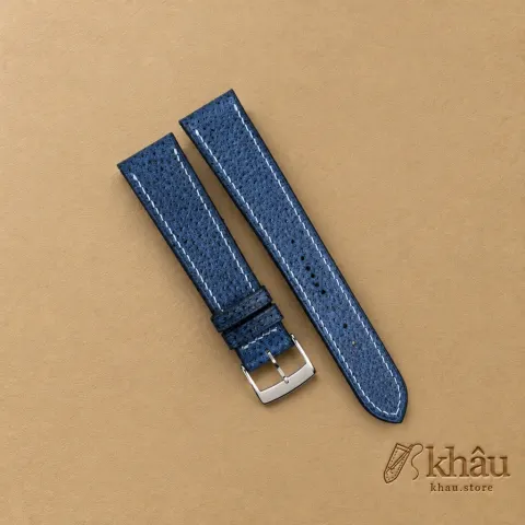 Navy Black Diamond Wagyu Leather Watch Strap — front view