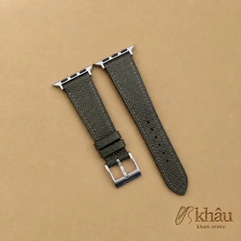 Olive Epsom Calf Leather Apple Watch Band — front view