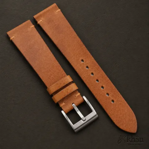 Vintage Golden Vachetta Leather Side-Stitch Strap — front view