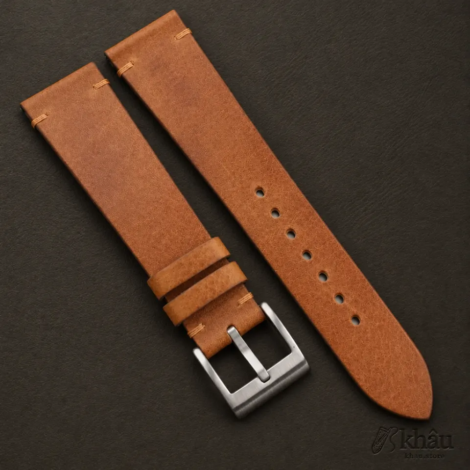 Vintage Golden Vachetta Leather Side-Stitch Strap — front view