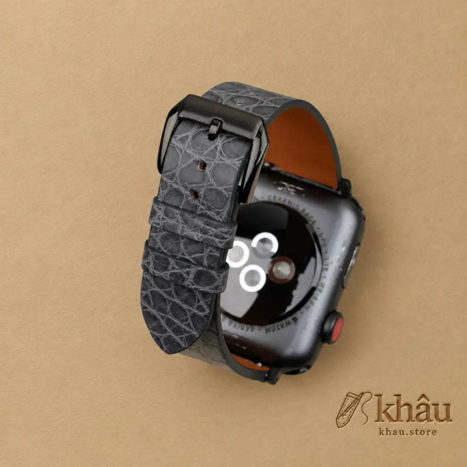 Vintage Stone Grey Round Scales Alligator Leather Apple Watch Band — additional view