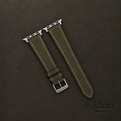Olive Vachetta Leather Apple Watch Band — front view