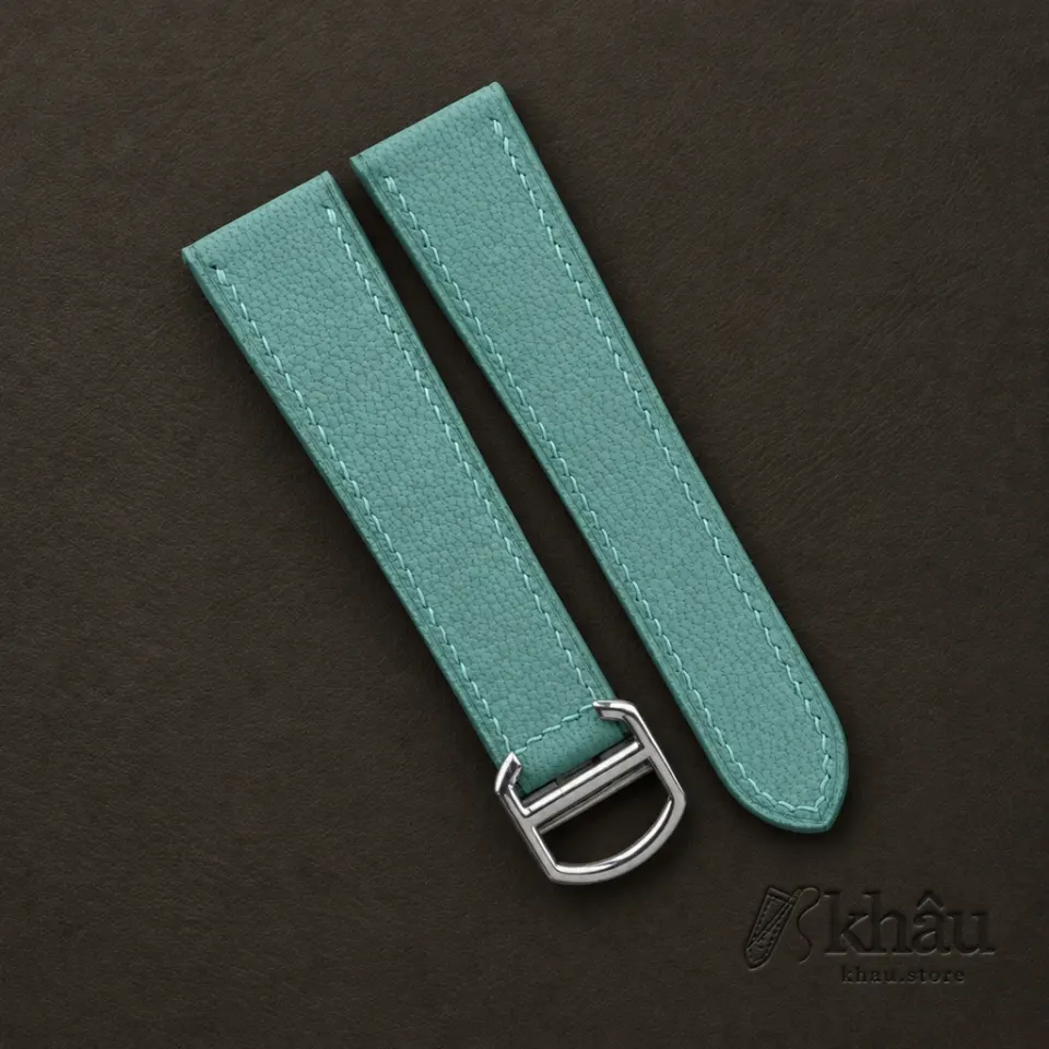 Turquoise Alran Chevre Leather Single Folding Watch Strap — front view