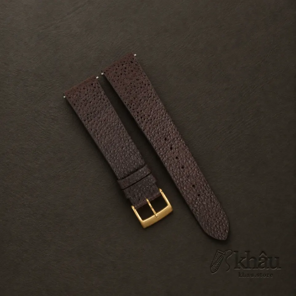 Vintage Brown Black Diamond Wagyu Leather Watch Strap — front view