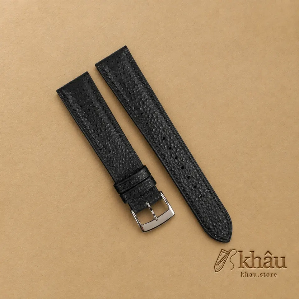 Padded Black Diamond Wagyu Leather Watch Strap — front view
