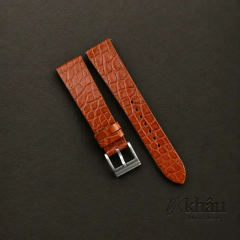 Vintage Cognac Alligator Round Scales Leather Watch Strap — front view