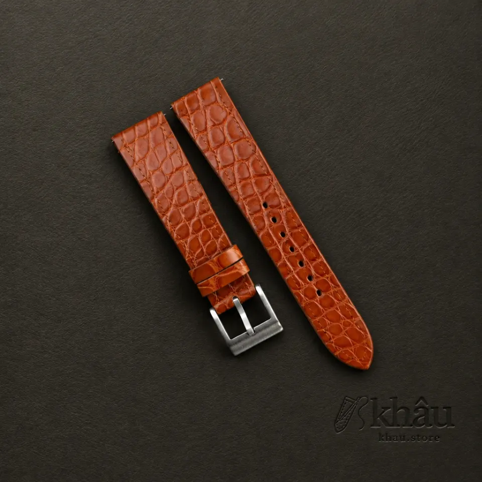 Vintage Cognac Alligator Round Scales Leather Watch Strap — front view