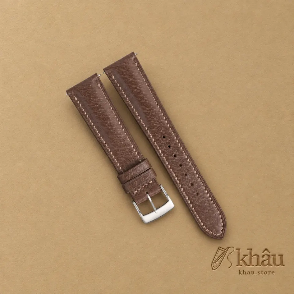 Padded Dark Taupe Peccary Leather Watch Strap — front view
