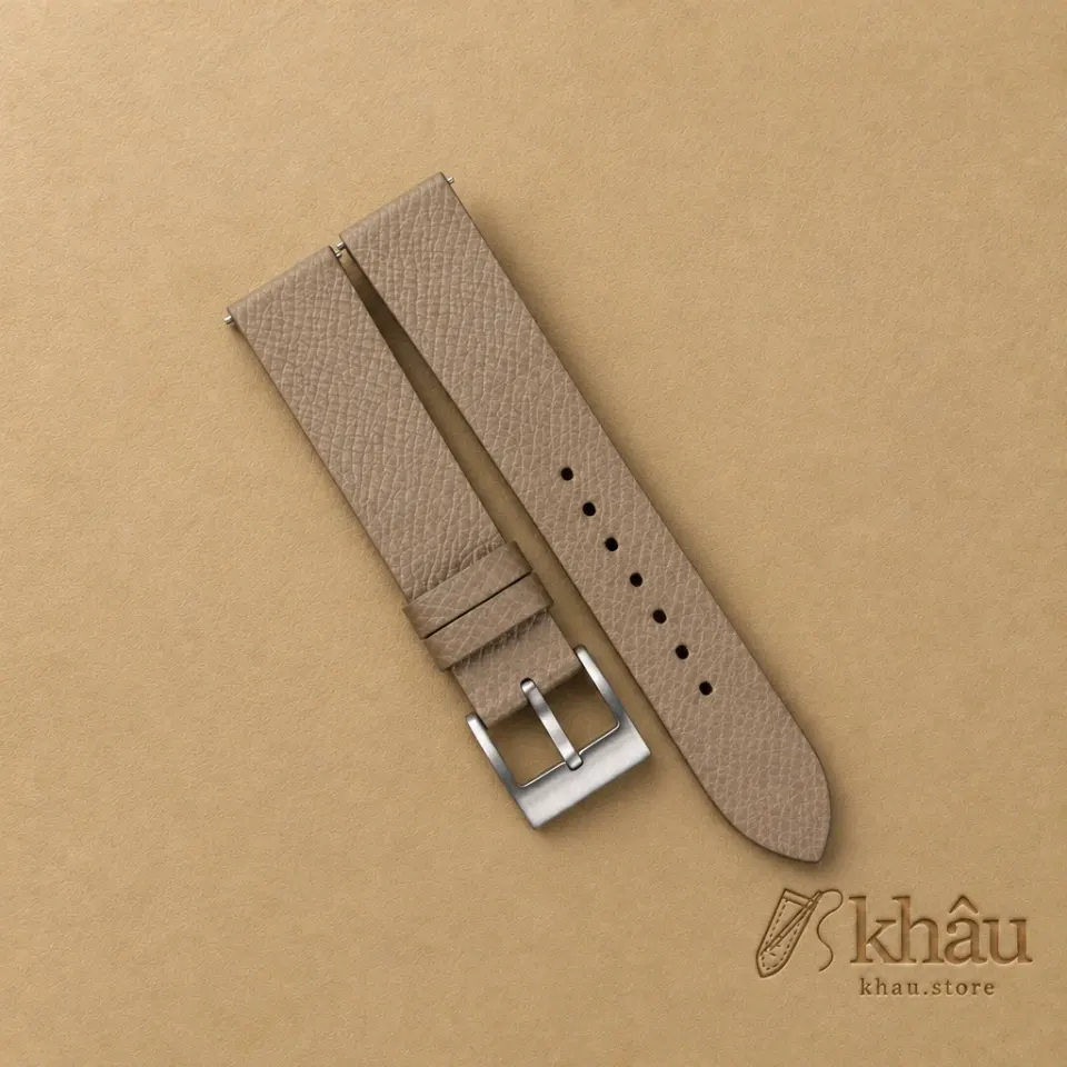 Vintage Taupe Epsom Leather Slim Watch Strap — front view
