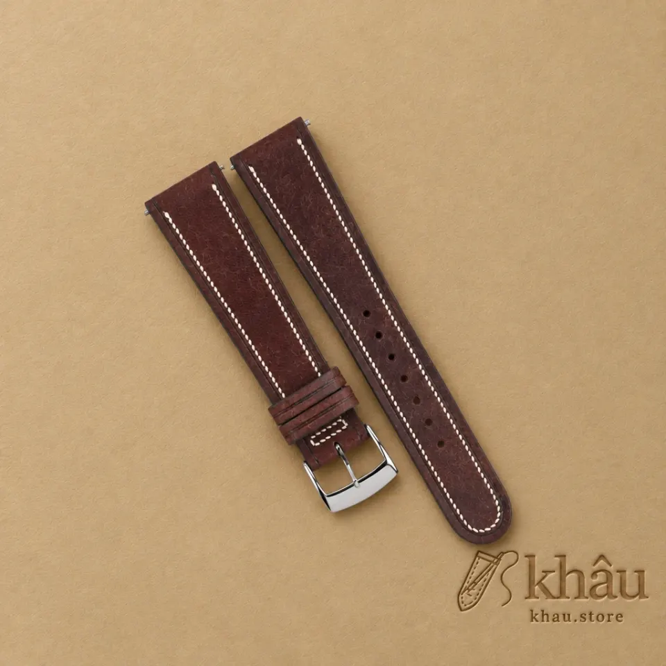 40’s Vintage Dark Brown Pueblo Leather Watch Strap — front view