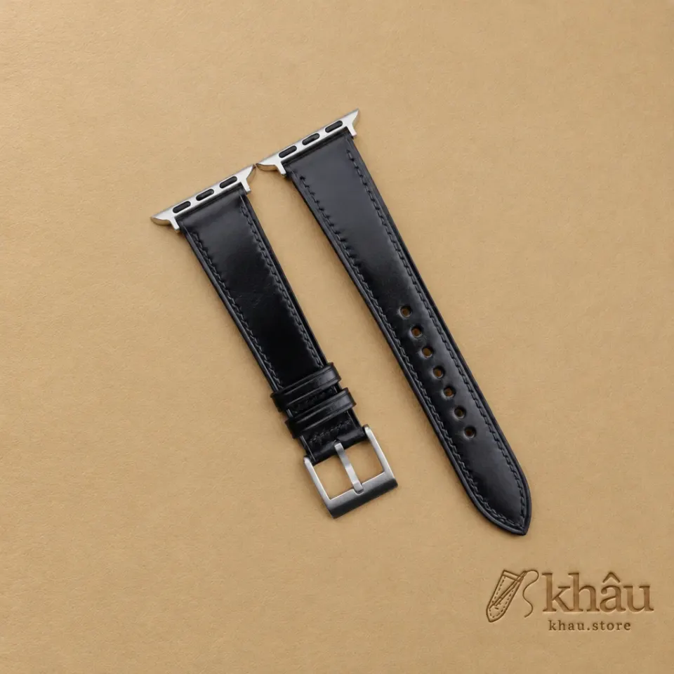 Black Shell Cordovan Leather Apple Watch Band — front view