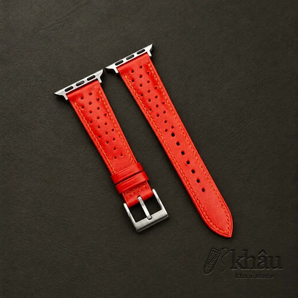 Rally Orange Red Swift Leather Apple Watch Band — front view