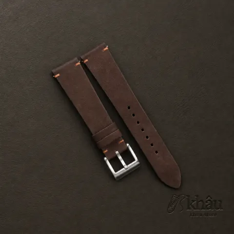 Vintage Woody Brown Nubuck Leather Side-Stitch Watch Strap — front view