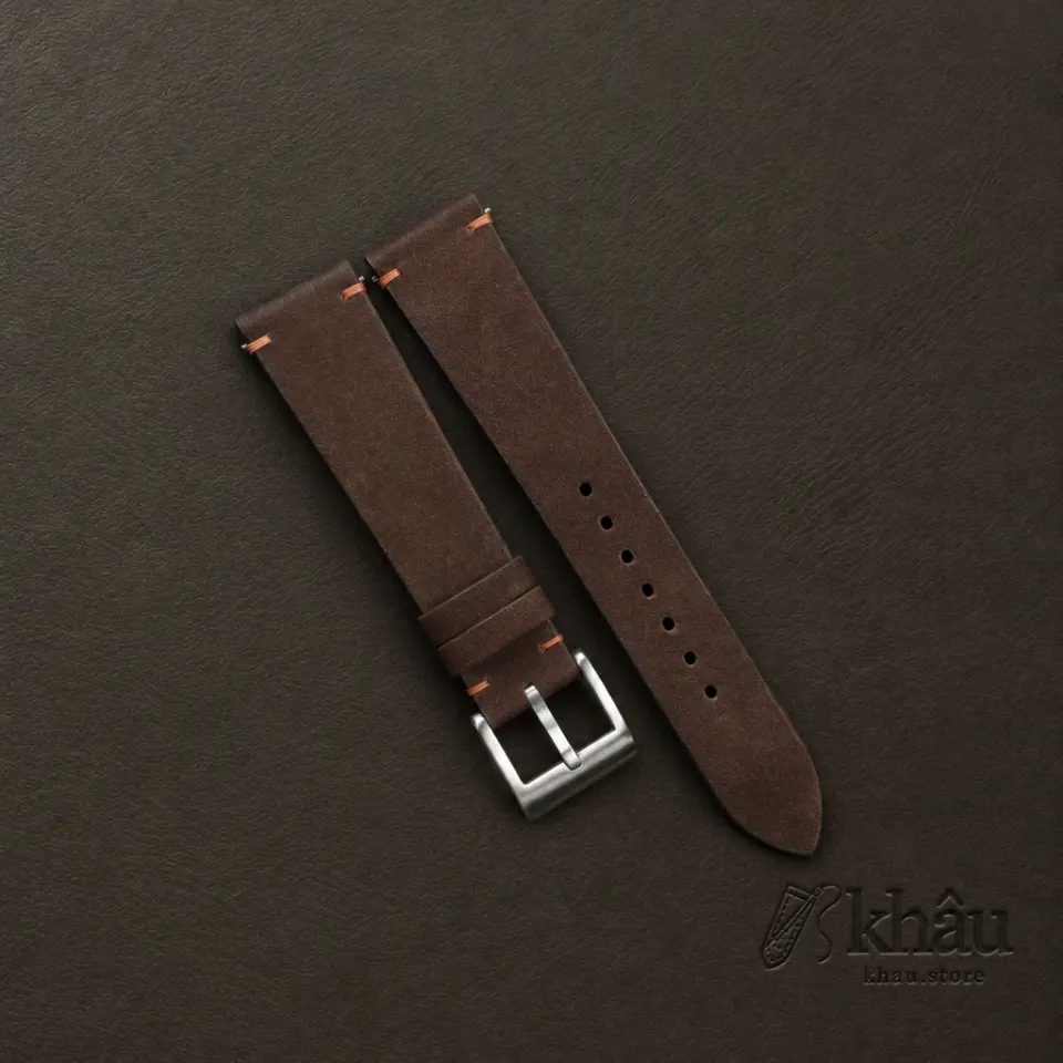 Vintage Woody Brown Nubuck Leather Side-Stitch Watch Strap — front view