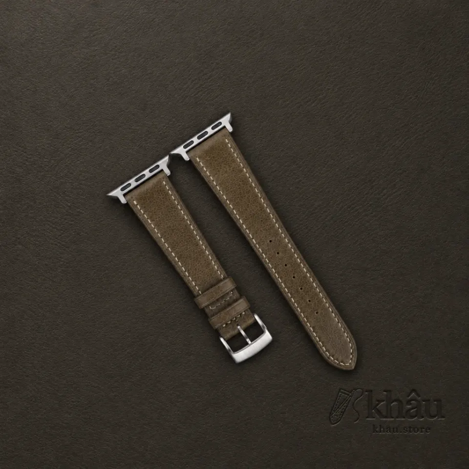 Olive Swift Leather Apple Watch Band — front view