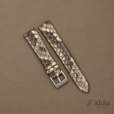 White Python Leather Watch Strap — front view