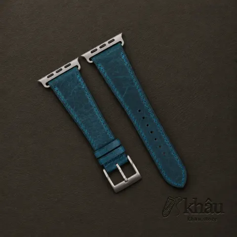 Dark Aqua Blue Waxed Badalassi Carlo Leather Apple Watch Ultra Band — front view