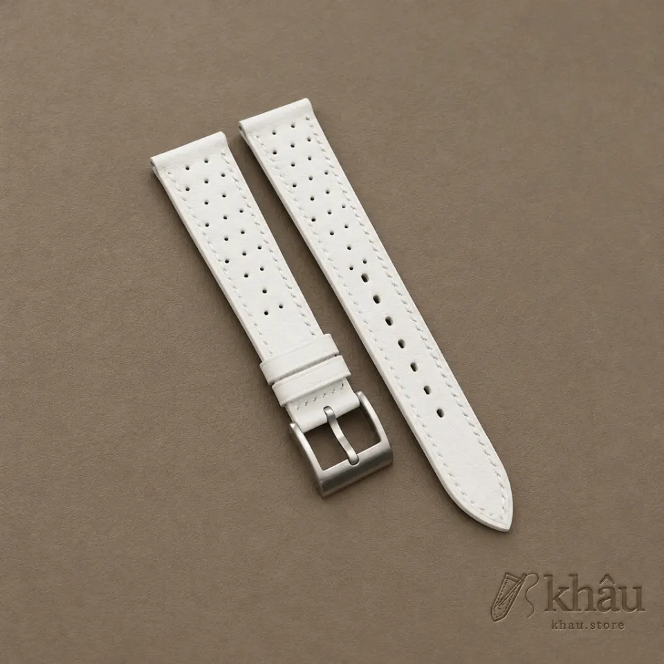 Rally White Swift Leather Watch Strap — front view