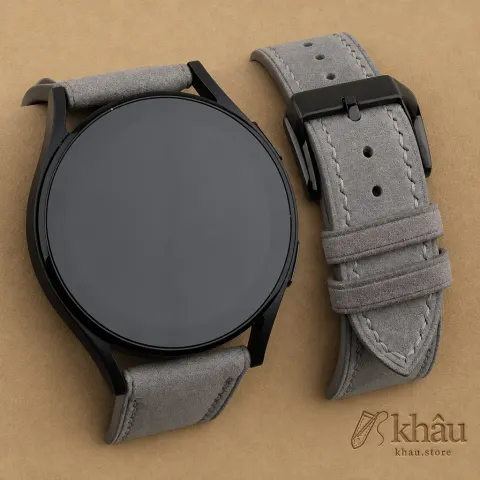 Grey Nubuck Leather Samsung Watch Band — front view