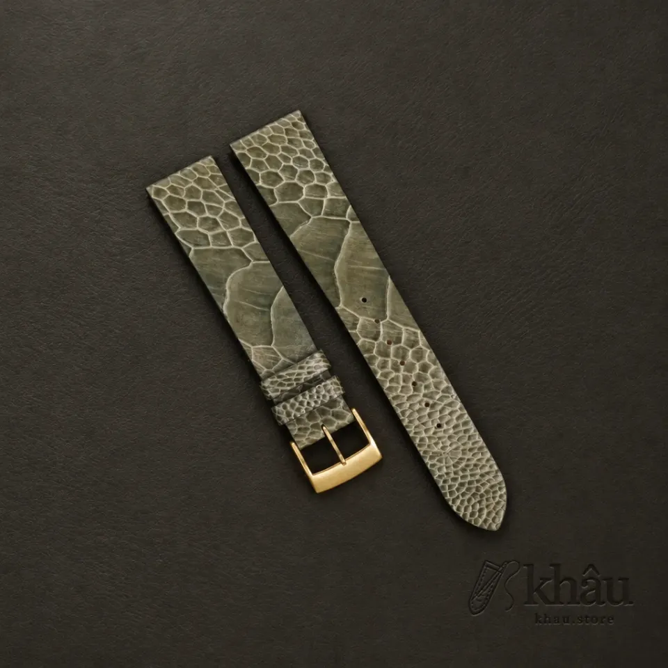 Vintage Olive Ostrich Leg Leather Watch Strap — front view