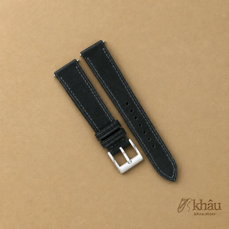 Black Suede Leather Watch Strap — front view